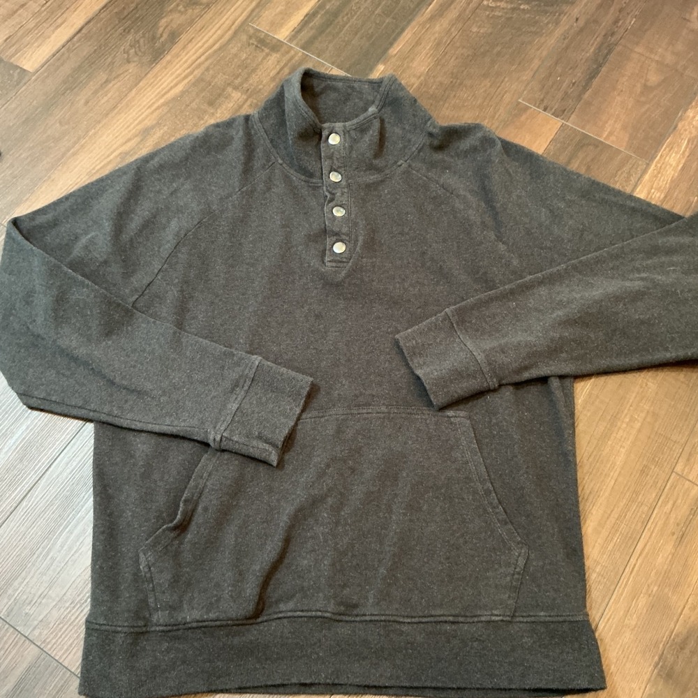 Pact Organic Cotton Snap Mock Neck Sweatshirt Charcoal Grey Mens Large Pullover